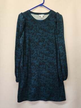 Nine West Teal and Black Long-Sleeve Shift Dress